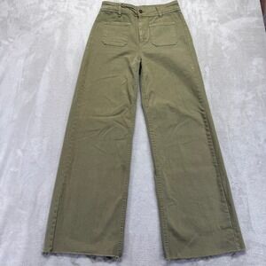 OAT New York Pants Womens 4/27 Olive Green Wide Leg Preppy Boho Utility Trousers